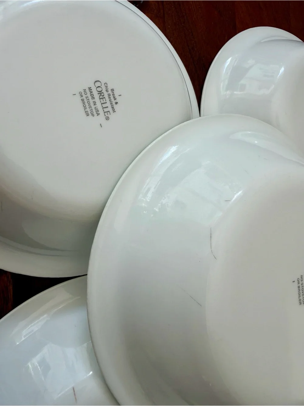 CORELLE CHUTNEY SOUP CEREAL BOWLS LOT OF 5 SWIRL GREEN RIM USA